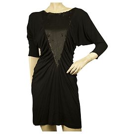 Catherine Malandrino Black Sequins Dolman Sleeves Viscose Mini Dress size M Black