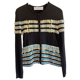 Carven Strickpullover Viscose Schwarz Marineblau XS Schwarz Marineblau