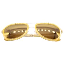 Dolce & Gabbana-Dolce & Gabbana Mirror Griffe Sunglasses in Yellow Metal -Yellow