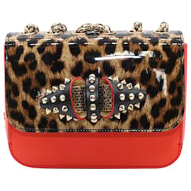 Christian Louboutin-Christian Louboutin Sweet Charity Baby Leopard Print Shoulder Bag in Red calf leather Leather-Other