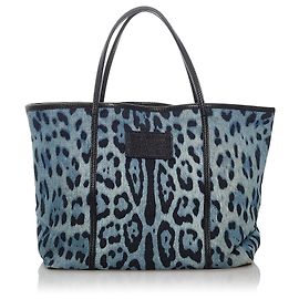 Dolce & Gabbana Dolce&Gabbana Blue Miss Escape Leopard Print Leather Tote Bag Black Blue