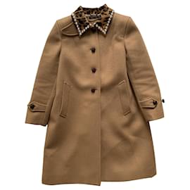 Miu Miu Embellished wool coat Chestnut Caramel
