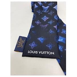 Louis Vuitton-Tour de cou en pure soie 100% Louis Vuitton-Noir,Blanc,Bleu foncé