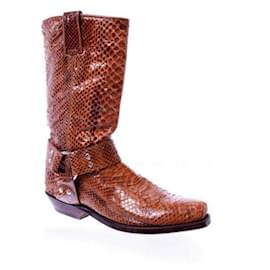 Autre Marque-TONY MORA Spain Python Snake Skin Rocker Western style Cowboy line Riding Leather Boots-Brown