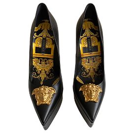 Versace Medusa Palazzo platform high heels black leather Black