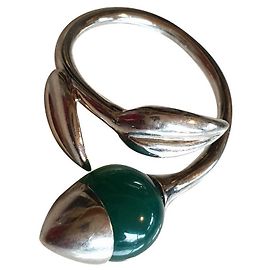 Kenzo silver wt green stone ring Green