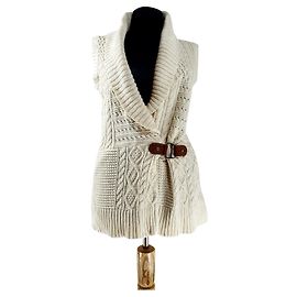 Colete Cardigan Ralph Lauren Ecru Algodão Branco