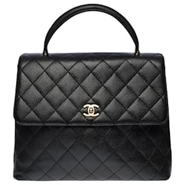 Chanel-Lovely Chanel Coco Handle handbag in black quilted caviar leather, garniture en métal doré-Black