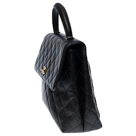 Chanel-Lovely Chanel Coco Handle handbag in black quilted caviar leather, garniture en métal doré-Black