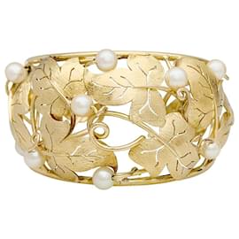 inconnue-Bracelet feuilles de lierre en or jaune et perles.-Autre
