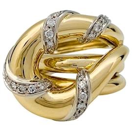 inconnue-Ring "Knoten", zwei mit Diamanten besetzte Goldstücke.-Andere