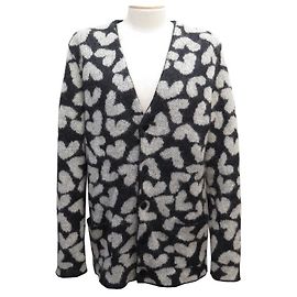 YVES SAINT LAURENT HERZ-CARDIGAN T40 M IN SCHWARZEM UND GRAUEM WOLLMANTEL Schwarz