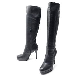 STUART WEITZMAN SHOES HEEL BOOTS 39 BLACK LEATHER LEATHER BOOTS Black