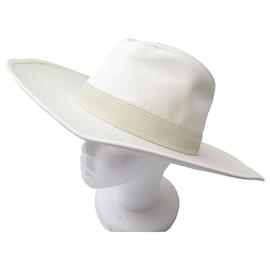 Hermès-HERMES HAT SIZE 58 MIXED COTTON AND WHITE LEATHER HAT-White