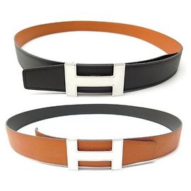 Hermès CINTURÓN REVERSIBLE HERMES HEBILLA H QUIZZ 32MM T95 CINTURÓN DE PIEL NEGRO Y NARANJA Otro