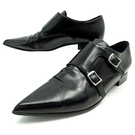 Christian Dior-CHRISTIAN DIOR SHOES LOAFERS WITH BEADS 38 BLACK LEATHER + SHOES BOX-Black