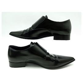 Christian Dior-CHRISTIAN DIOR SHOES LOAFERS WITH BEADS 38 BLACK LEATHER + SHOES BOX-Black