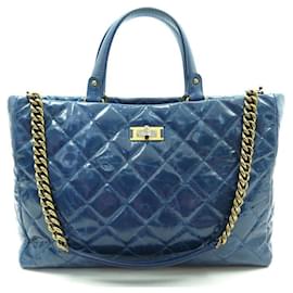 Chanel-NEW CHANEL SHOPPING CABAS CLASP HANDBAG 2.55 CC BLUE LEATHER HAND BAG-Blue
