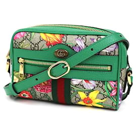 Gucci-[Usado] Bolsa de ombro Gucci Offidia GG FLORA Pochette bolsa transversal diagonal GG Supreme multicolorida-Multicor,Bege,Verde