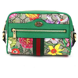 Gucci-[Usado] Bolsa de ombro Gucci Offidia GG FLORA Pochette bolsa transversal diagonal GG Supreme multicolorida-Multicor,Bege,Verde