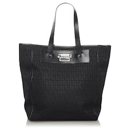 Fendi-Fendi Black Zucchino Canvas Tote Bag-Black