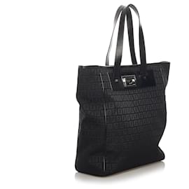 Fendi-Fendi Black Zucchino Canvas Tote Bag-Black