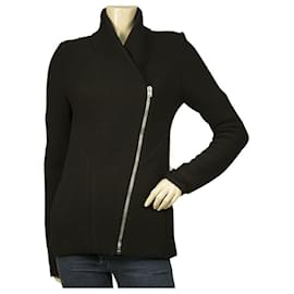 Iro-IRO Curty Noir Laine Fermeture Éclair Latérale Style Moto Cardigan Veste sz 36-Noir