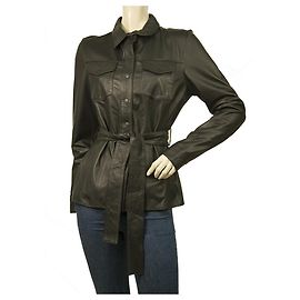 Giacca a camicia con bottoni automatici e cintura in pelle nera Goosecraft tg Eur M, US S Nero