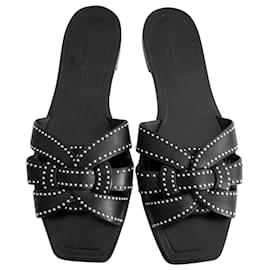 Saint Laurent-Saint Laurent Tribute studded flat sandals-Black