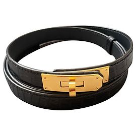 Hermès Kelly Belt Black Alligator Leather Black