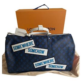Sac Keepall Louis Vuitton Virgil Abloh x Lawrence Weiner Blanc Bleu