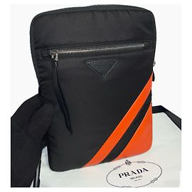 Clutch Prada Tessuto & Saffiano Preta e Laranja Preto