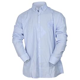 Balmain Besticktes Hemd mit Ellenbogen-Patch aus blauer Baumwolle Blau