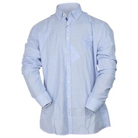 Camisa bordada Balmain com patch de cotovelo em algodão azul Azul