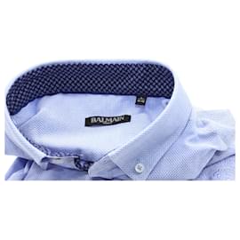 Balmain-Balmain Embroidered Shirt with Elbow Patch in Blue Cotton-Blue