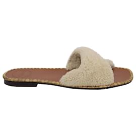Chloé-Chloé Idol Embellished Shearling Slides In Brown Calf Leather  -Brown