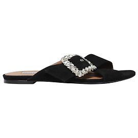 Tabitha Simmons Leni Flat Sandals in Black Suede Black