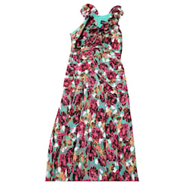 Autre Marque-Saloni Floral Ruffle Midi Dress in Multicolor Rayon-Other