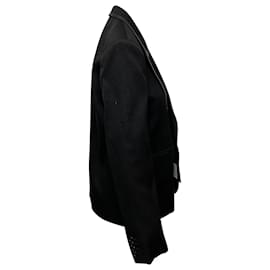 Saint Laurent-Saint Laurent Faux Leather-Trimmed Blazer in Black Wool-Black
