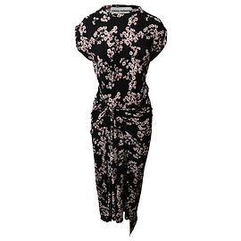 Paco Rabanne Vestido drapeado de jérsei com estampa floral em viscose preta Preto