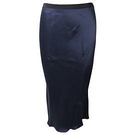 Helmut Lang Midi Slip Satin Skirt in Navy Blue Viscose Navy blue