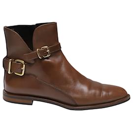 Tod's-Tods Ankle Boots with Strap Detail in Brown Leather-Brown
