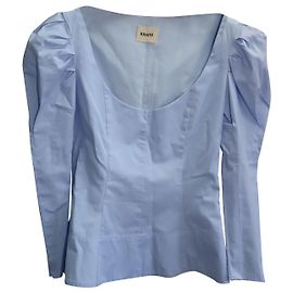 Khaite Bluse mit Puffärmeln aus hellblauer Baumwolle Blau