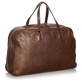 Fendi-Sac à main Fendi en cuir marron Selleria-Marron