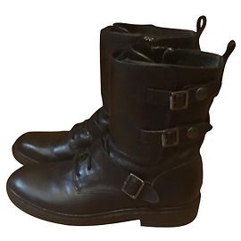 Belle Sigerson Morrison Leather Biker Ankle Boots Black 37 Black