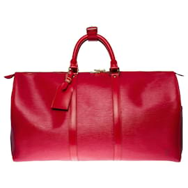 Louis Vuitton-The very chic Louis Vuitton “Keepall” travel bag 50 cm in cherry red epi leather-Red