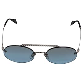 Miu Miu-Miu Miu Oval Sunglasses With Rhinestone Bar in Light Blue Metal-Blue,Light blue