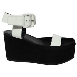 Céline Platform Wedge Sandals in Black Leather Black