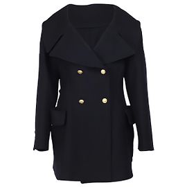 Valentino Drill Drap Pea Coat em Lã Azul Marinho Azul Azul marinho
