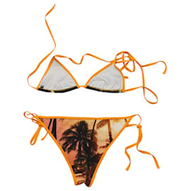 Balmain-Balmain Palmen-Print-Bikini aus orangefarbenem Polyamid-Orange